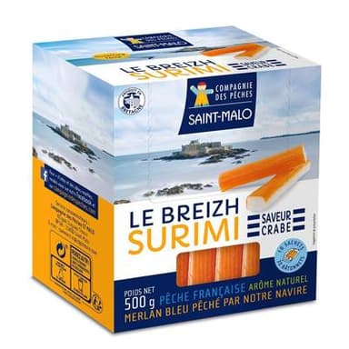 Compagnie Des Pêches Saint Malo Breizh Surimi Saveur Crabe, 30 bâtonnets - 500g