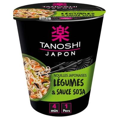 Tanoshi - Japon Nouilles japonaises saveur Légumes et sauce soja en cup, 65g