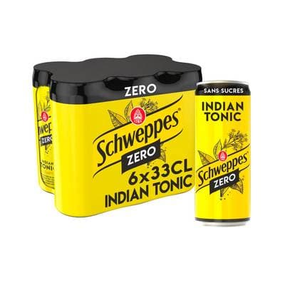 Schweppes Boisson gazeuse Indian tonic sans sucre, 6x33cl