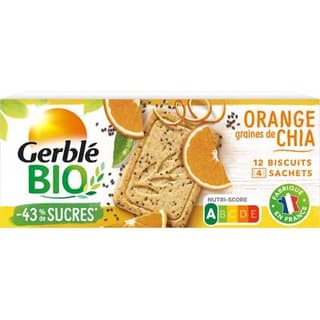 Gerblé Bio 12 Sablés Orange Graine Chia -39% de sucres en moins Bio, 132g