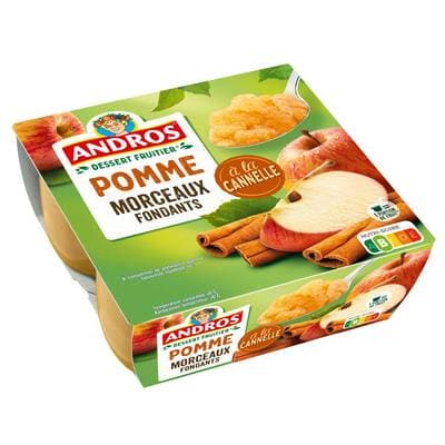 Andros Dessert fruitier avec morceaux pomme cannelle, 4x100g