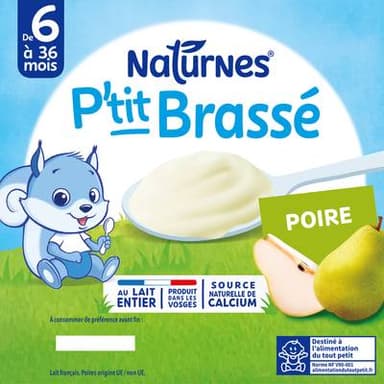 Naturnes® - P'tit Brassé Dessert Lacté Poire Coupelle Bébé Dès 6 mois, 4x100g