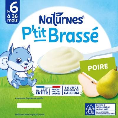 Naturnes® - P'tit Brassé Dessert Lacté Poire Coupelle Bébé Dès 6 mois, 4x100g