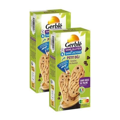 Gerblé Sans Gluten Sans Lactose 16 Biscuits Petit Déj Céréales et chocolat sans gluten et sans lactose, Lot de 2x200g