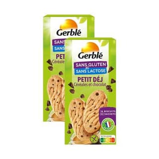 Gerblé Sans Gluten Sans Lactose 16 Biscuits Petit Déj Céréales et chocolat sans gluten et sans lactose, Lot de 2x200g