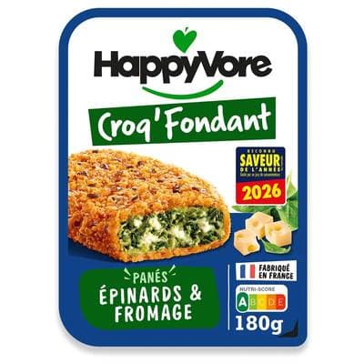 HappyVore Croq'Fondant Pané Epinard et Fromage, 2 pièces - 180g