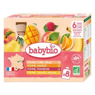 Babybio Multipack aux Fruits Bio Gourdes Bébé Dès 6 mois, 8x90g
