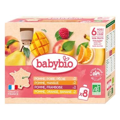 Babybio Multipack aux Fruits Bio Gourdes Bébé Dès 6 mois, 8x90g