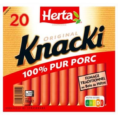 Herta Knacki Original 100 % Pur Porc, 20 saucisses -700g