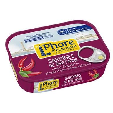 Phare d'Eckmuhl Sardines au piment d'Espelette Bio, préparées à la main, 135g