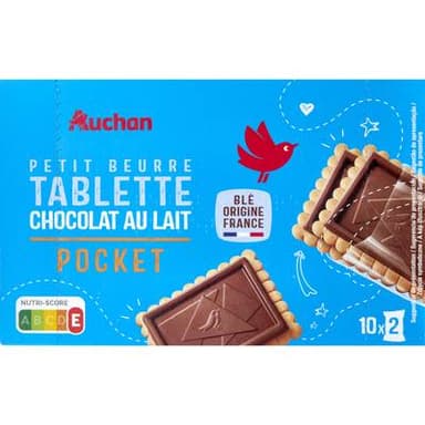 Auchan Pocket Biscuits petit beurre avec tablette chocolat au lait, 250g