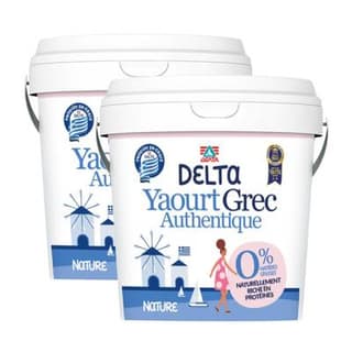 Delta Yaourt Grec Nature 0%mg, Lot de 2x1kg