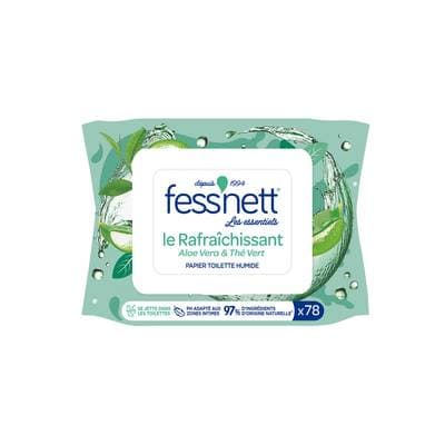 Fess'Nett Papier Toilette Humide Le Rafraîchissant Aloe Vera & Thé Vert Les Essentiels, 78 lingettes humides