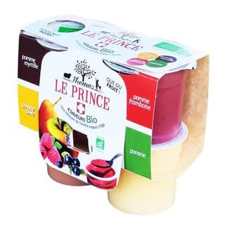 Thomas Le Prince Compotes Coupelles bio pomme myrtille framboise poire, 4x130g