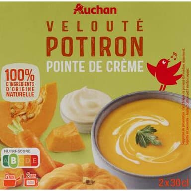 Auchan Soupe veloutée potiron et crème, 2x30cl