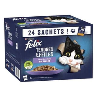 Purina - Félix Sachets en Gelée Tendres Effilés Sélection Mixte 4 variétés pour chat, 24x85g