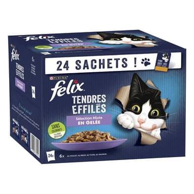 Purina - Félix Sachets en Gelée Tendres Effilés Sélection Mixte 4 variétés pour chat, 24x85g