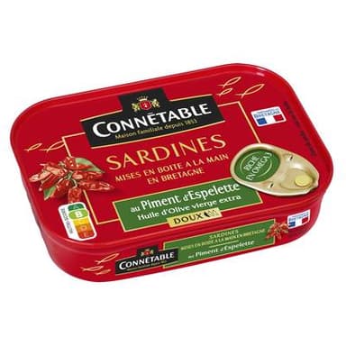 Connetable Sardines à l'Huile d'Olive Vierge Extra et piment d'Espelette Doux, 135g