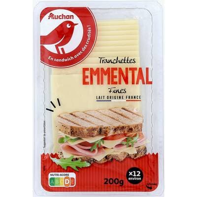 Auchan Emmental en tranche, 200g
