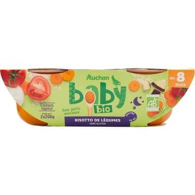 Auchan Baby Bio Risotto de légumes bio Bol Bébé dès 8 mois, 2x200g