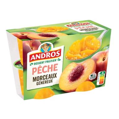 Andros Dessert fruitier avec morceaux pêche, 4x100g