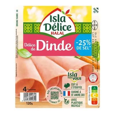 Isla Délice Délice de Dinde Taux de Sel Réduit, 4 tranches - 120g