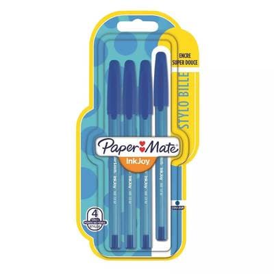 Papermate Stylos bille  InkJoy bleu pointe moyenne, 4 stylos
