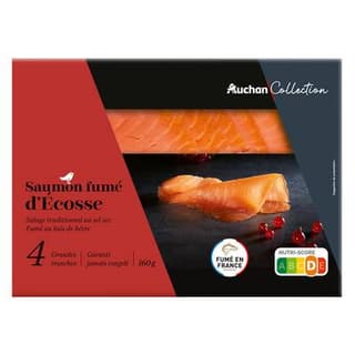 Auchan Collection Saumon d'Ecosse Fumé au Bois de Hêtre, 4 tranches - 160g