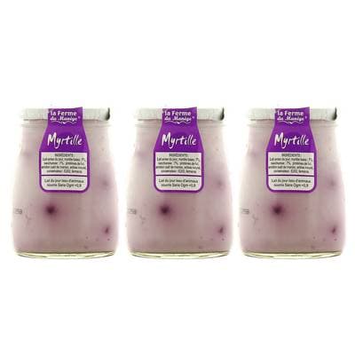 La Ferme du manège Yaourt Myrtille au lait entier, Lot de 3x180g