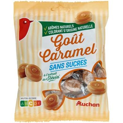 Auchan Bonbons au caramel sans sucres à la stévia, 120g