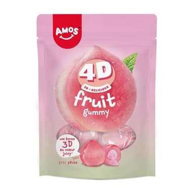 Amos Bonbons 4D gélifiés goût pêche, 120g