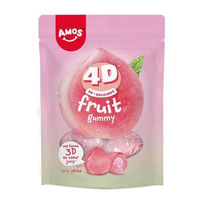 Amos Bonbons 4D gélifiés goût pêche, 120g