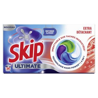 Skip Lessive Capsules 4en1 Extra Détachant Ultimate, 34 lavages