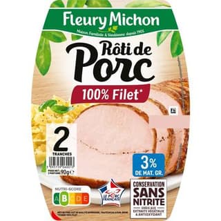 Fleury Michon Rôti de Porc, Conservation Sans Nitrite, 2 tranches - 90g