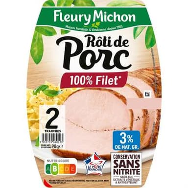 Fleury Michon Rôti de Porc, Conservation Sans Nitrite, 2 tranches - 90g