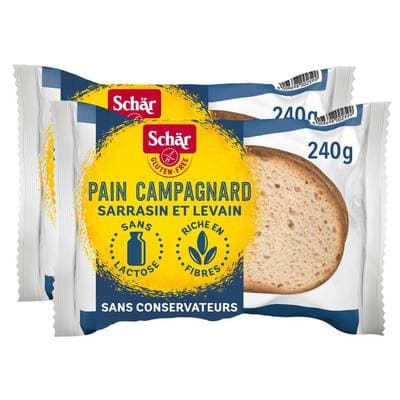 Schär Pain Campagnard Sarrasin et Levain en Tranches Sans Gluten, Lot de 2x240g