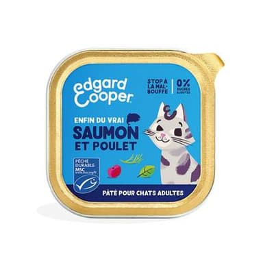 Edgard Cooper Barquette Pâtée Saumon MSC et Poulet sans céréales pour Chat Adulte, 85g