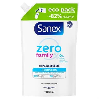 Sanex Gel douche Hydratant Hypoallergénique Family recharge, 1L
