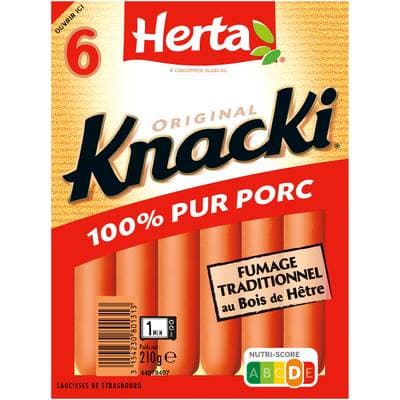 Herta Knacki Original 100 % Pur Porc, 6 saucisses -210g