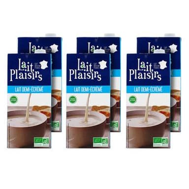 Lait Plaisirs Lait demi-écrémé UHT bio, 6x1l
