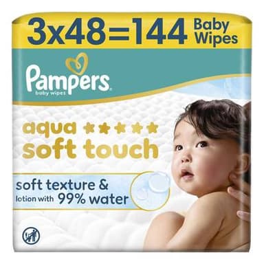 Pampers Lingettes pour Bébé Aqua Soft Touch, 3 x 48 lingettes