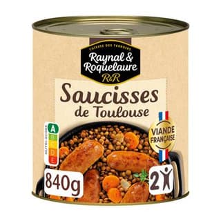 Raynal et Roquelaure Saucisses lentilles en conserve pour 2, 840g