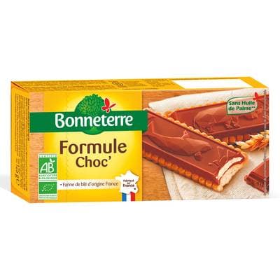 Bonneterre Formule Choc' - Biscuit chocolat lait et fourrage lait bio, 125g