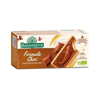 Bonneterre Formule Choc' - Biscuit chocolat lait et fourrage lait bio, 125g