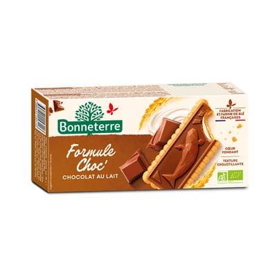 Bonneterre Formule Choc' - Biscuit chocolat lait et fourrage lait bio, 125g
