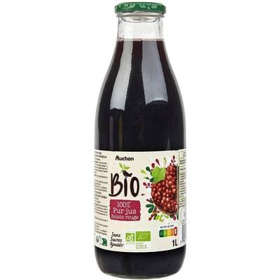 Auchan BIO Pur jus de raisin bio sans sucres ajoutés, 1L