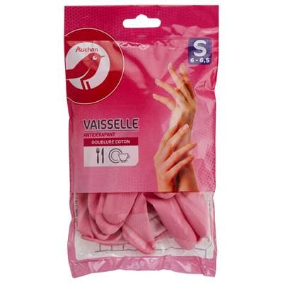Auchan Gants à vaisselle anti-dérapant doublé coton taille S, 1 paire