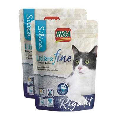 Riga Rigalit Litière Silica Agglomérante Fine pour chat 1,6kg, Lot de 2x4L