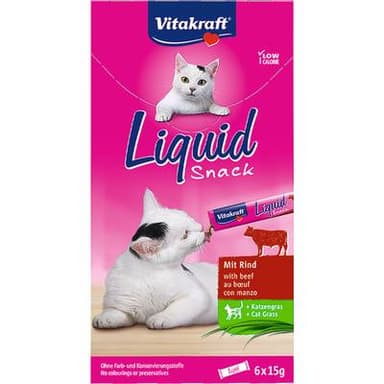 Vitakraft Liquid Snack au Boeuf et Inuline - Friandise pour chat, 6x15g