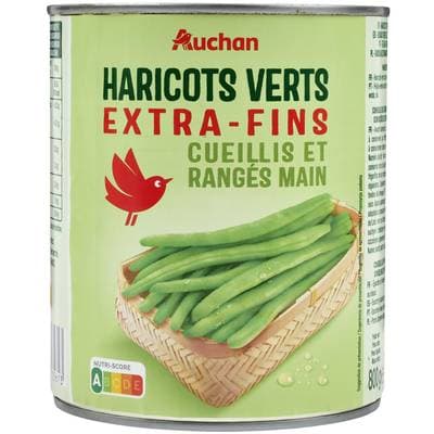 Auchan Haricots verts extra fins cueillis et rangés main, 440g
